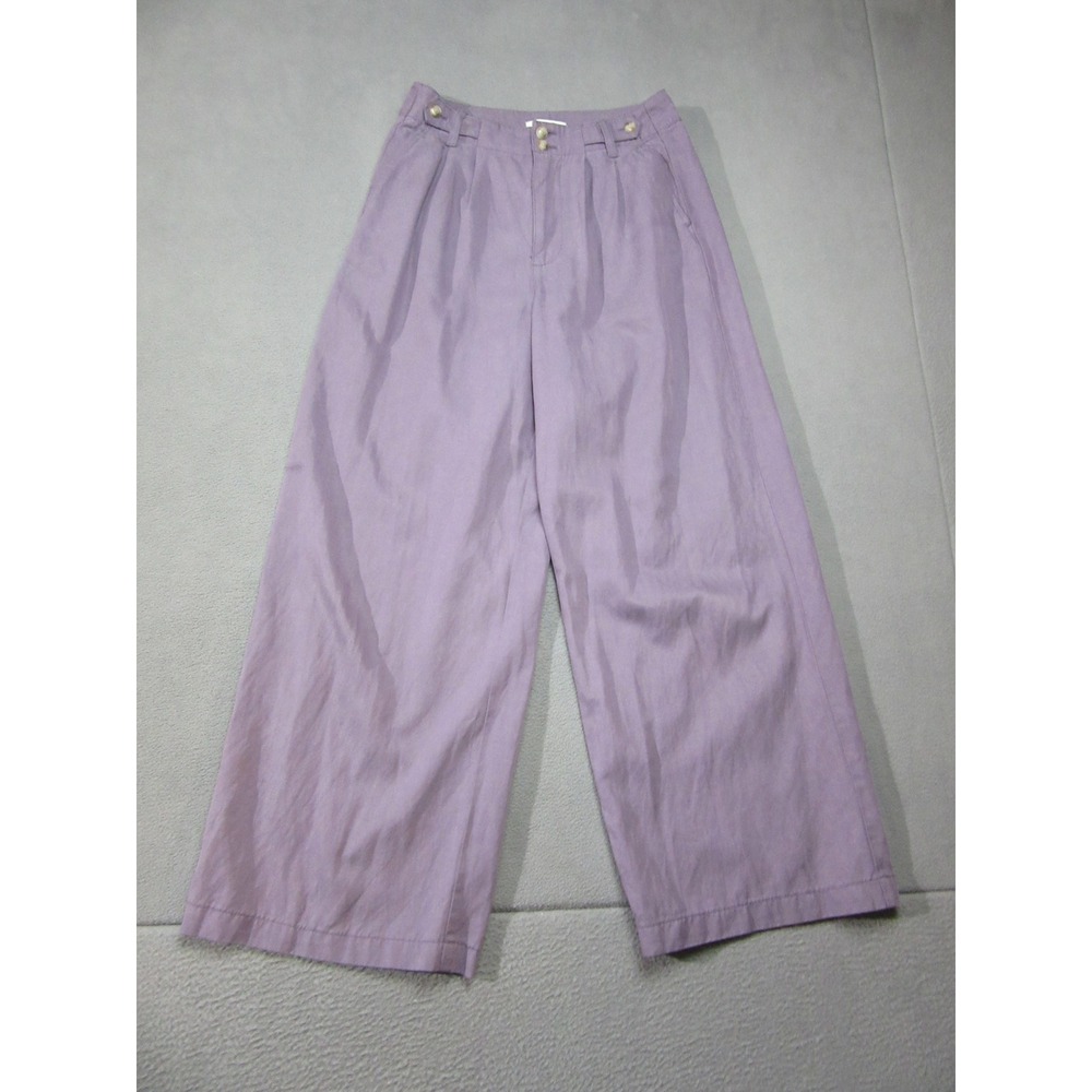 Madewell Pants Womens 2 Purple Harlow Wide Leg Pleated High Rise Lyocell Linen